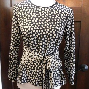 J. Crew 100% Silk Pebble Print Tie Waiste Blouse